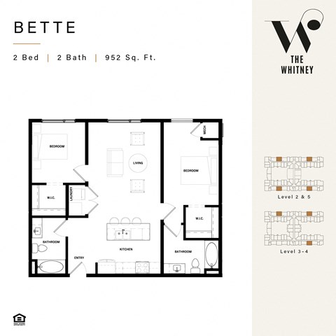 Floor plan for 2 beds, 2 baths, 904 sqft
