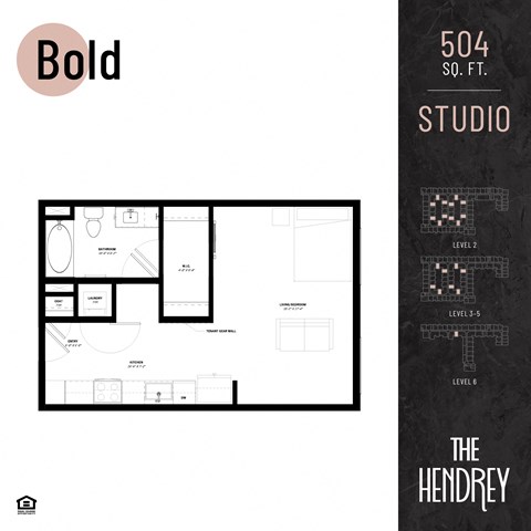 Floor plan for studio, 1 bath, 504 sqft