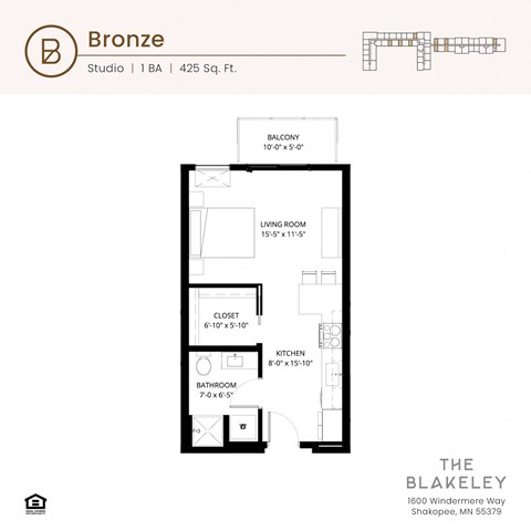 Floor plan for studio, 1 bath, 425 sqft
