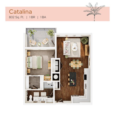 Floor plan for 1 bed, 1 bath, 810 sqft