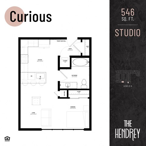 Floor plan for studio, 1 bath, 546 sqft
