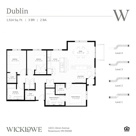 Floor plan for 3 beds, 2 baths, 1514 sqft