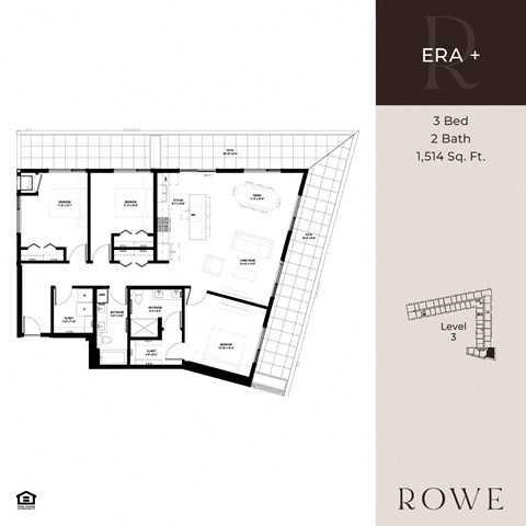Floor plan for 3 beds, 2 baths, 1514 sqft