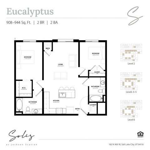 Floor plan for 2 beds, 2 baths, 944 sqft