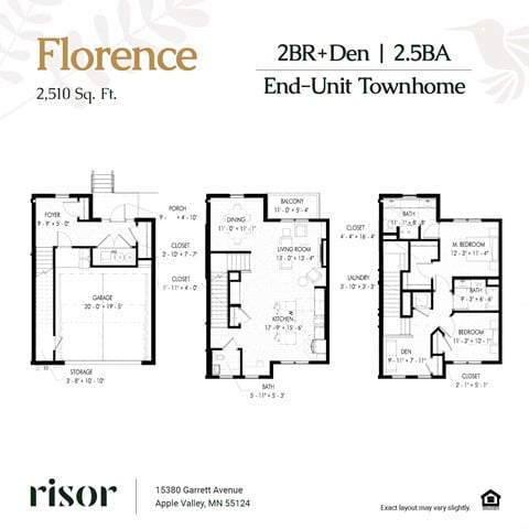 Floor plan for 2 beds, 3 baths, 2510 sqft