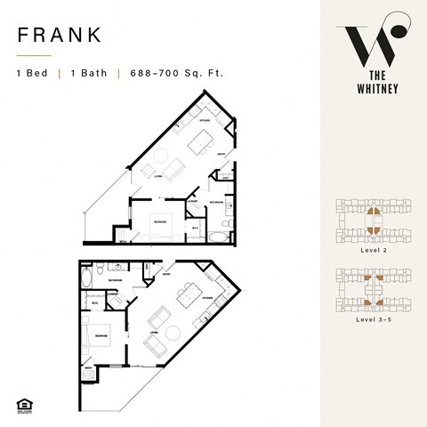 Floor plan for 1 bed, 1 bath, 675 sqft