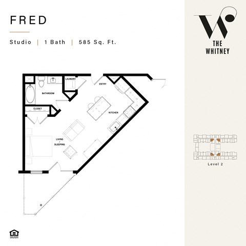 Floor plan for studio, 1 bath, 520 sqft