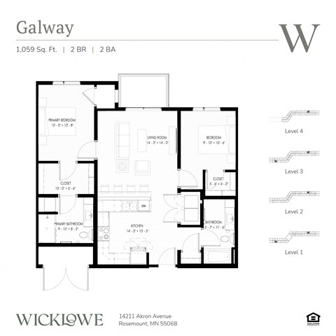 Floor plan for 2 beds, 2 baths, 1059 sqft