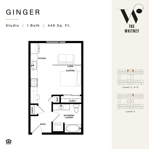 Floor plan for studio, 1 bath, 416 sqft