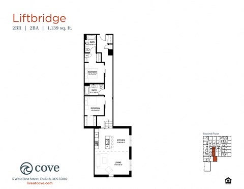 Floor plan for 2 beds, 2 baths, 1217 sqft