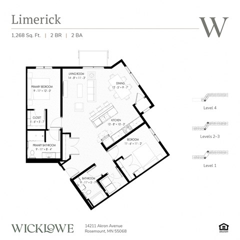 Floor plan for 2 beds, 2 baths, 1269 sqft
