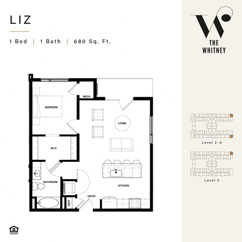 Floor plan for 1 bed, 1 bath, 630 sqft