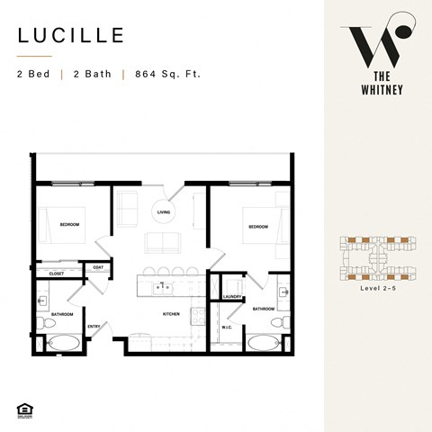 Floor plan for 2 beds, 2 baths, 904 sqft