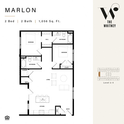 Floor plan for 2 beds, 2 baths, 1003 sqft