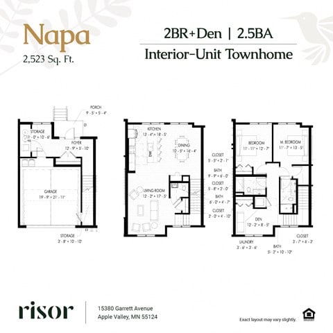 Floor plan for 2 beds, 3 baths, 2523 sqft