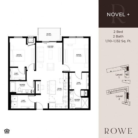 Floor plan for 2 beds, 2 baths, 1127 sqft