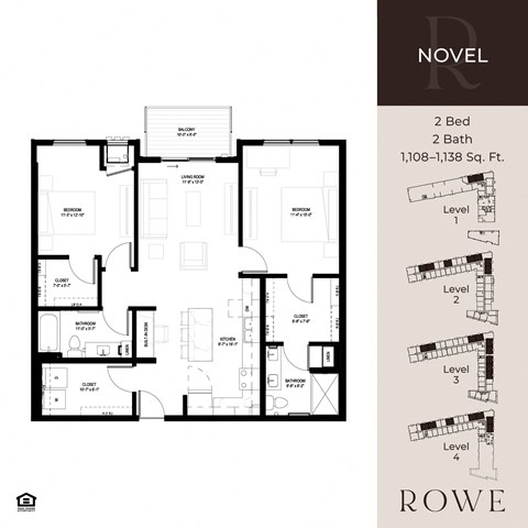 Floor plan for 2 beds, 2 baths, 1131 sqft