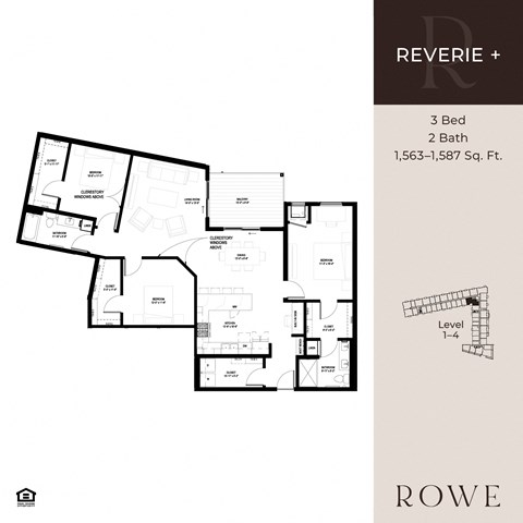 Floor plan for 3 beds, 2 baths, 1587 sqft
