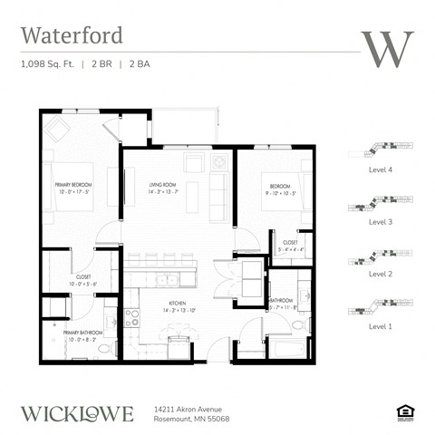 Floor plan for 2 beds, 2 baths, 1098 sqft