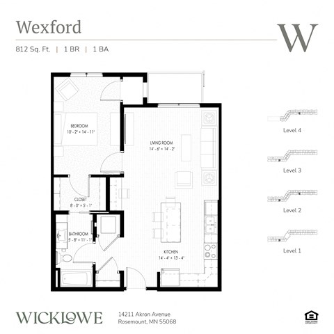 Floor plan for 1 bed, 1 bath, 812 sqft