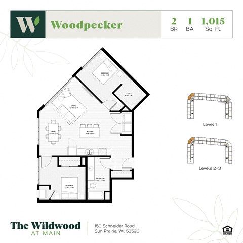 Floor plan for 2 beds, 1 bath, 1066 sqft