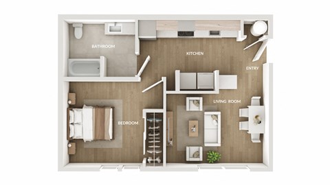 Floor plan for 1 bed, 1 bath, 606 sqft