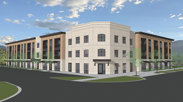 Driggs apartment for rent - a rendering of a three story building with a street in front of it