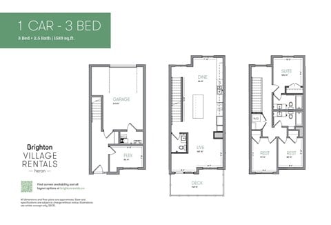 Floor plan for 3 beds, 2.5 baths, 1589 sqft