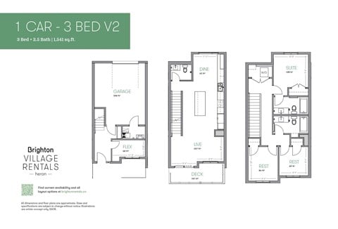 Floor plan for 3 beds, 2.5 baths, 1541 sqft