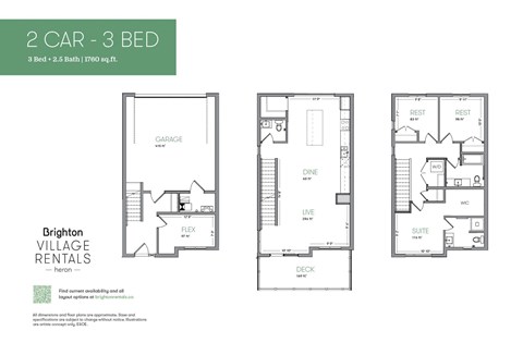 Floor plan for 3 beds, 2.5 baths, 1760 sqft