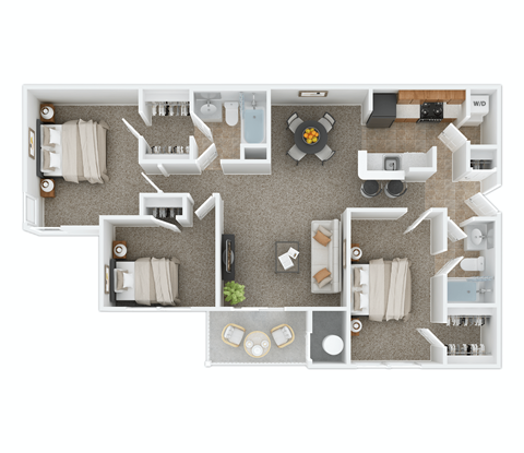 Floor plan for 3 beds, 2 baths, 1178 sqft