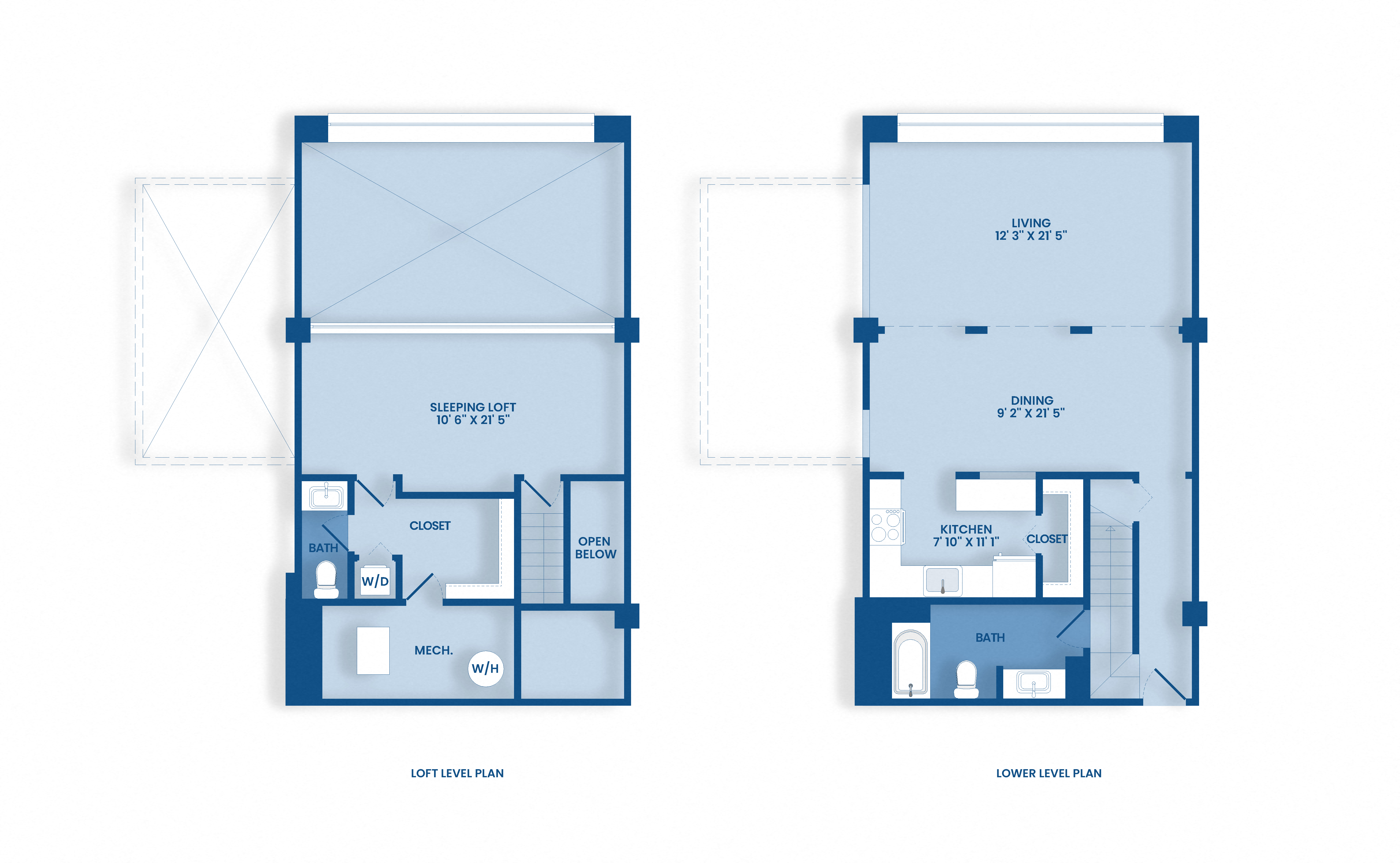 Floor plan for 1 bed, 1.5 baths, 1323 sqft