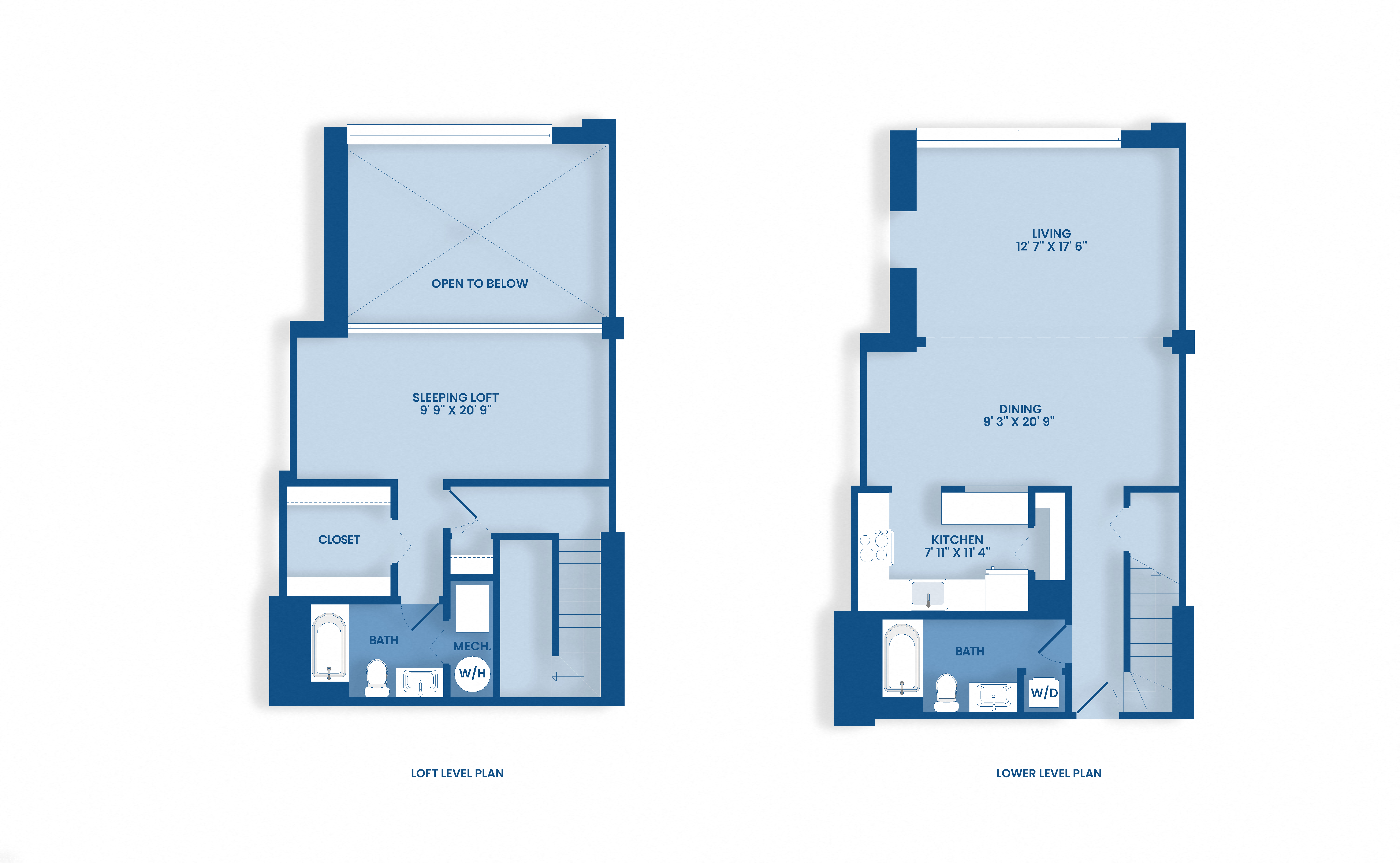 Floor plan for 1 bed, 2 baths, 1233 sqft