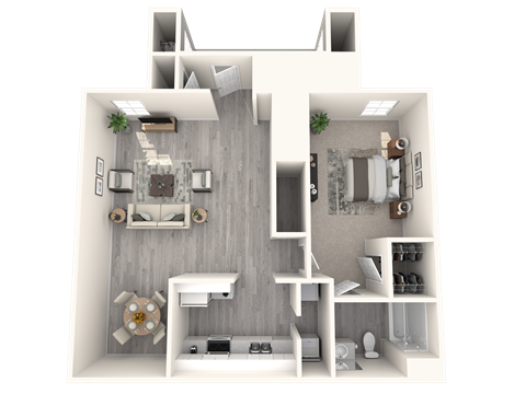 Floor plan for 1 bed, 1 bath, 840 sqft