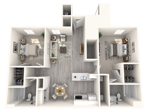Floor plan for 2 beds, 2 baths, 1109 sqft