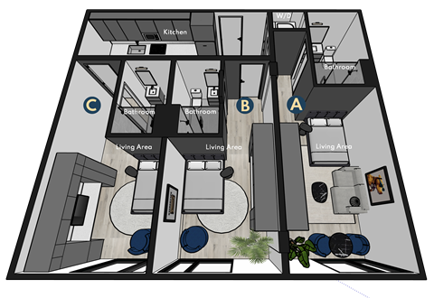 Floor plan for 1 bed, 1 bath, 284 sqft