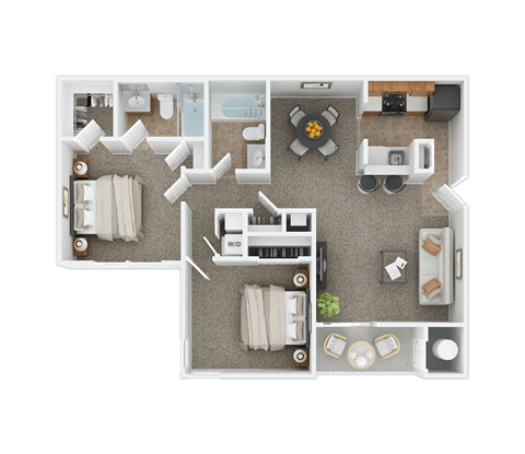 Floor plan for 2 beds, 2 baths, 996 sqft