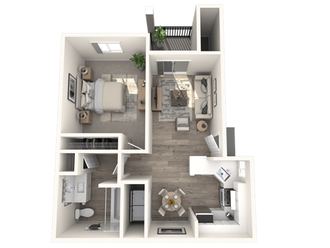 Floor plan for 1 bed, 1 bath, 624 sqft