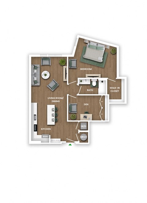 Floor plan for 2 beds, 1 bath, 1022 sqft