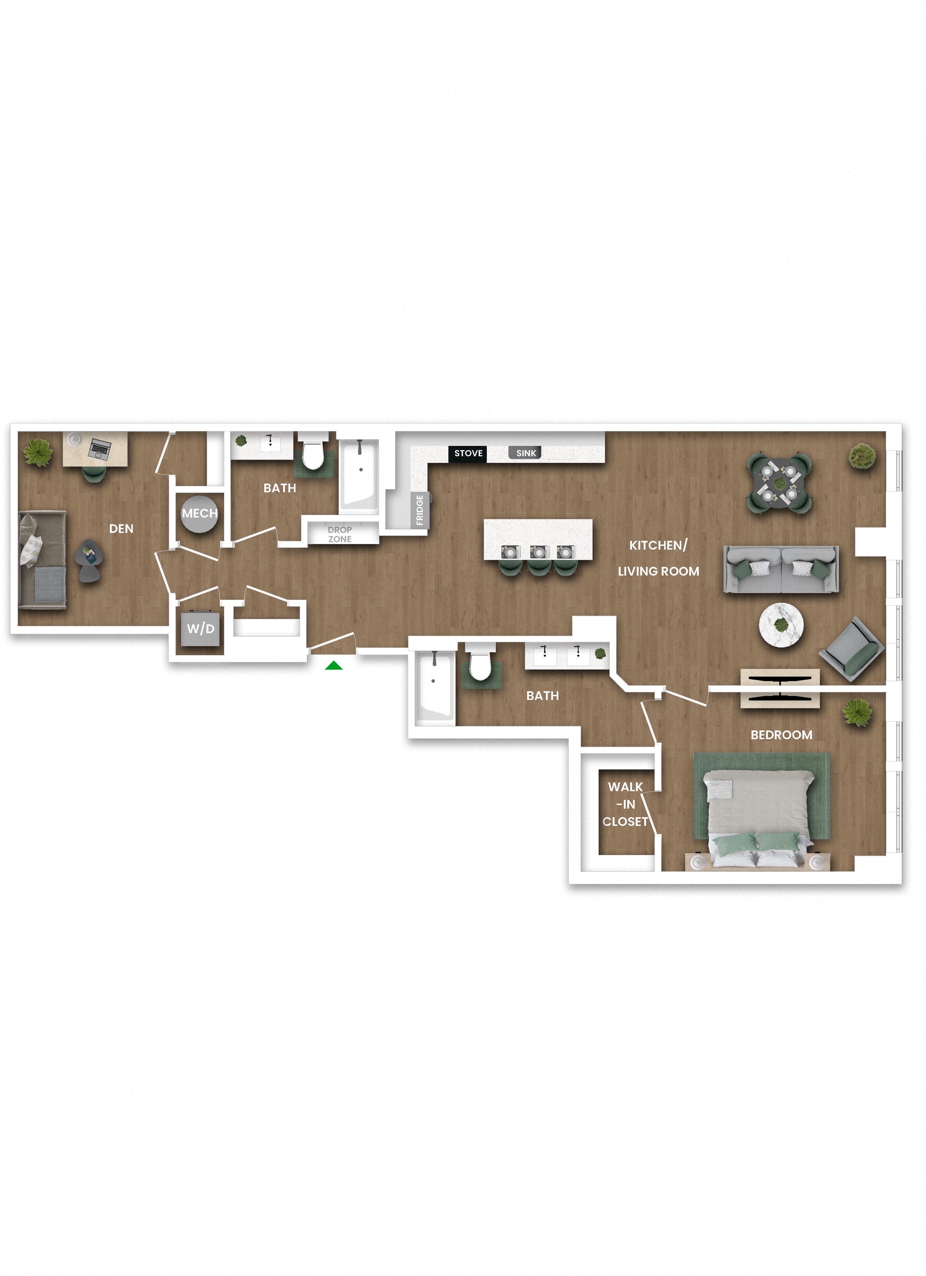 Floor plan for 2 beds, 1 bath, 1262 sqft