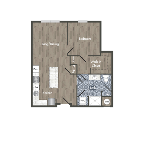Floor plan for 1 bed, 1 bath, 756 sqft