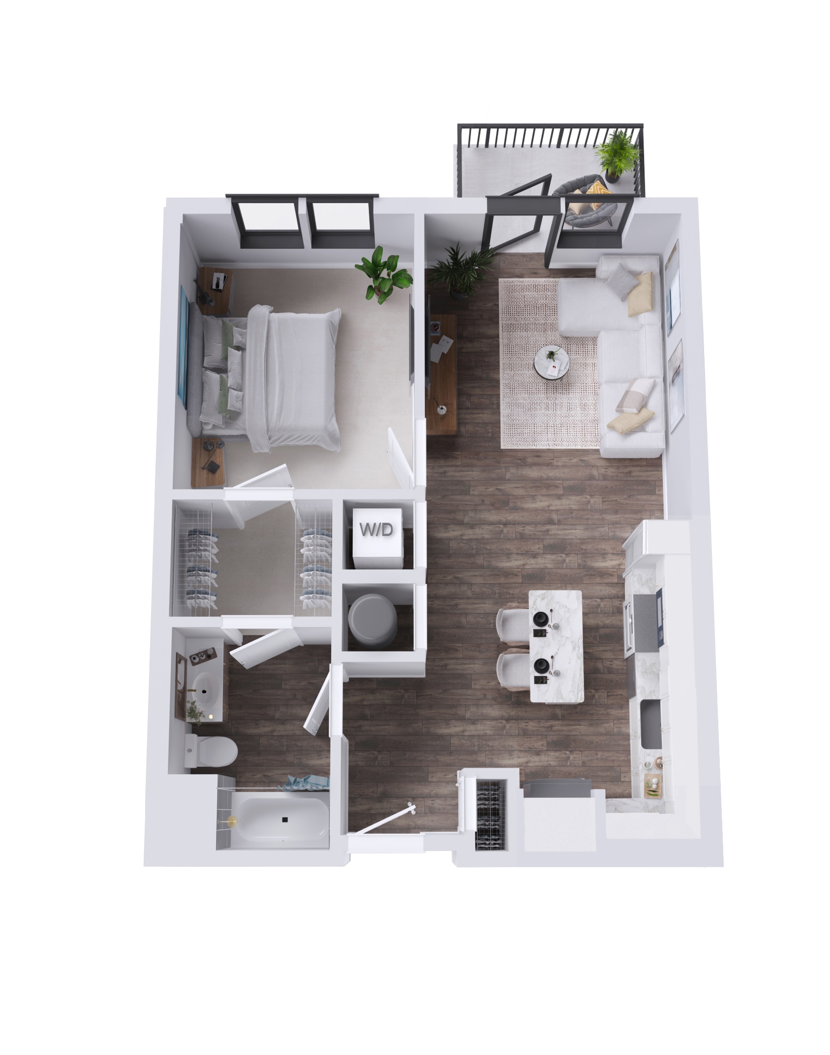 Floor plan for 1 bed, 1 bath, 706 sqft