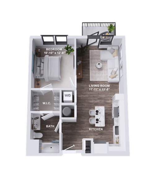 Floor plan for 1 bed, 1 bath, 706 sqft
