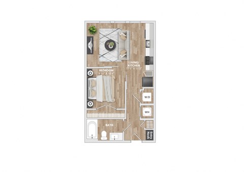 Floor plan for studio, 1 bath, 558 sqft