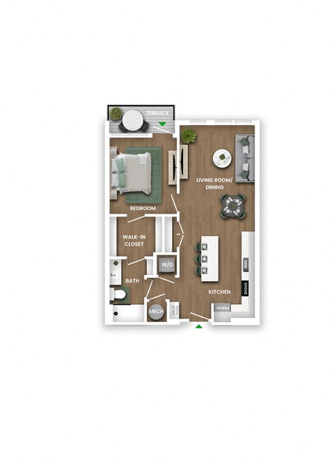 Floor plan for 1 bed, 1 bath, 750 sqft