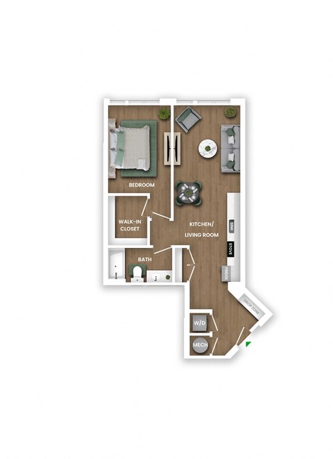 Floor plan for 1 bed, 1 bath, 756 sqft