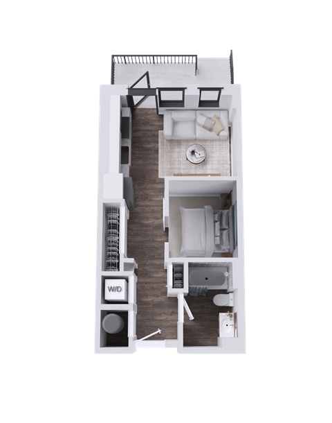 Floor plan for 1 bed, 1 bath, 477 sqft