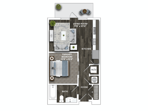 Floor plan for studio, 1 bath, 527 sqft