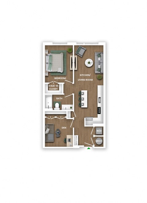 Floor plan for 1 bed, 1 bath, 825 sqft