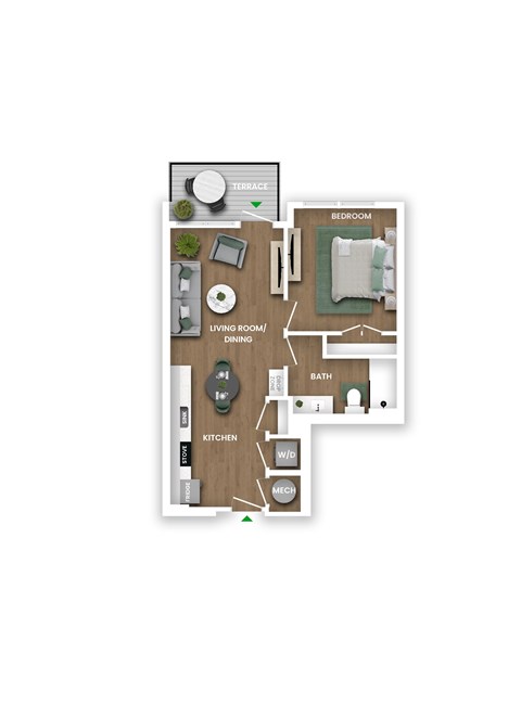 Floor plan for 1 bed, 1 bath, 646 sqft